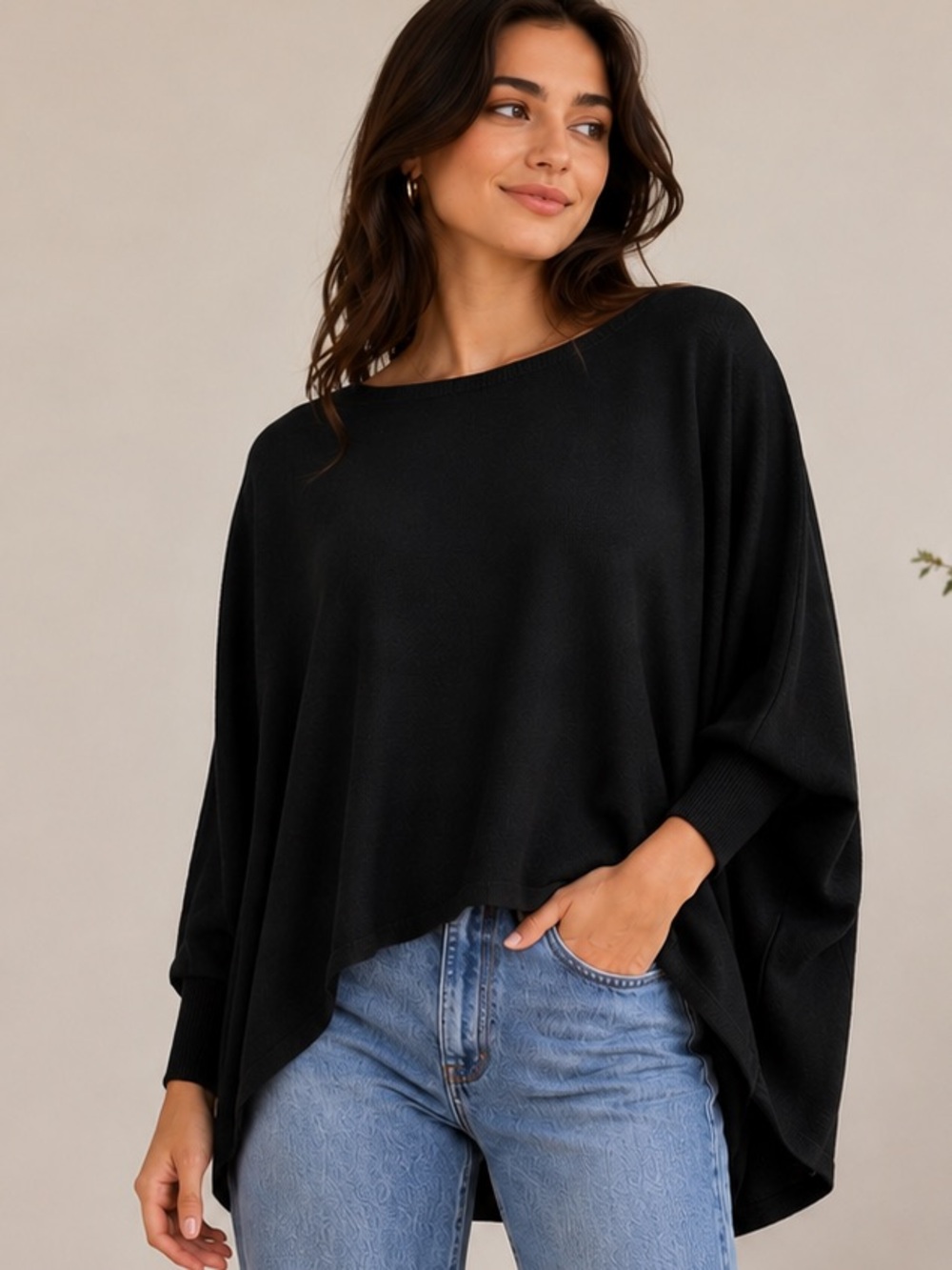 KOZAN Black Oversized Tunic Sweater O/S